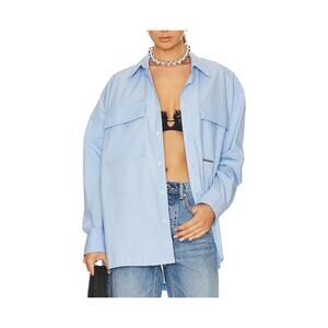 Alexander Wang Blue Cotton Button Down Shirt With Chest Pockets Size XS